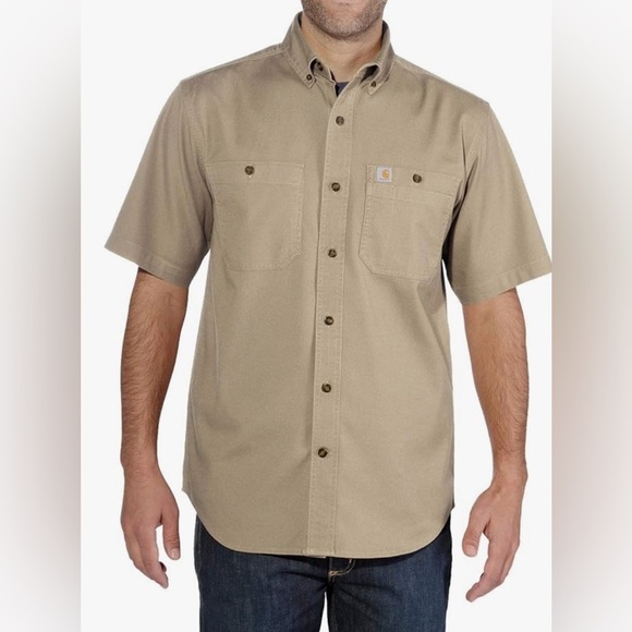 Carhartt Rugged Flex Men Shirt Short Sleeve Relaxed Fit Midweight Khaki Size XXL - Picture 4 of 14